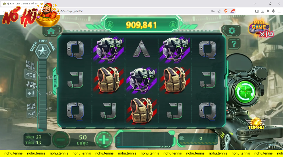 Giao diện trò chơi bắn súng slot B52 với điểm thưởng