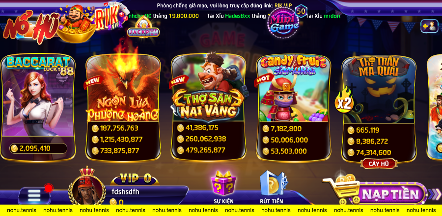 Giới thiệu giao diện tổng game slot tại RikVip