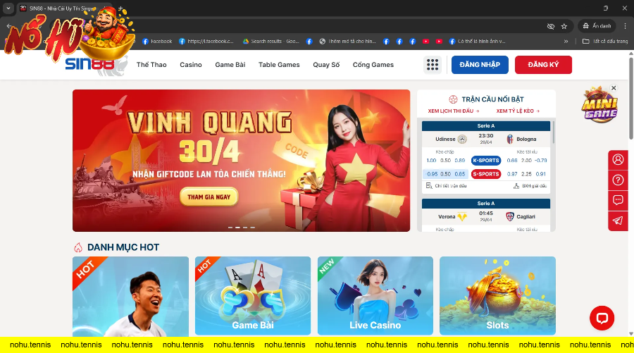 Trang chủ SIN88 với khuyến mãi nhận giftcode và các trò chơi casino trực tuyến.